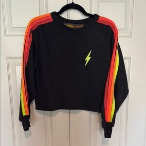Black Sweatshirt with Neon Stripes and Lightning Bolt